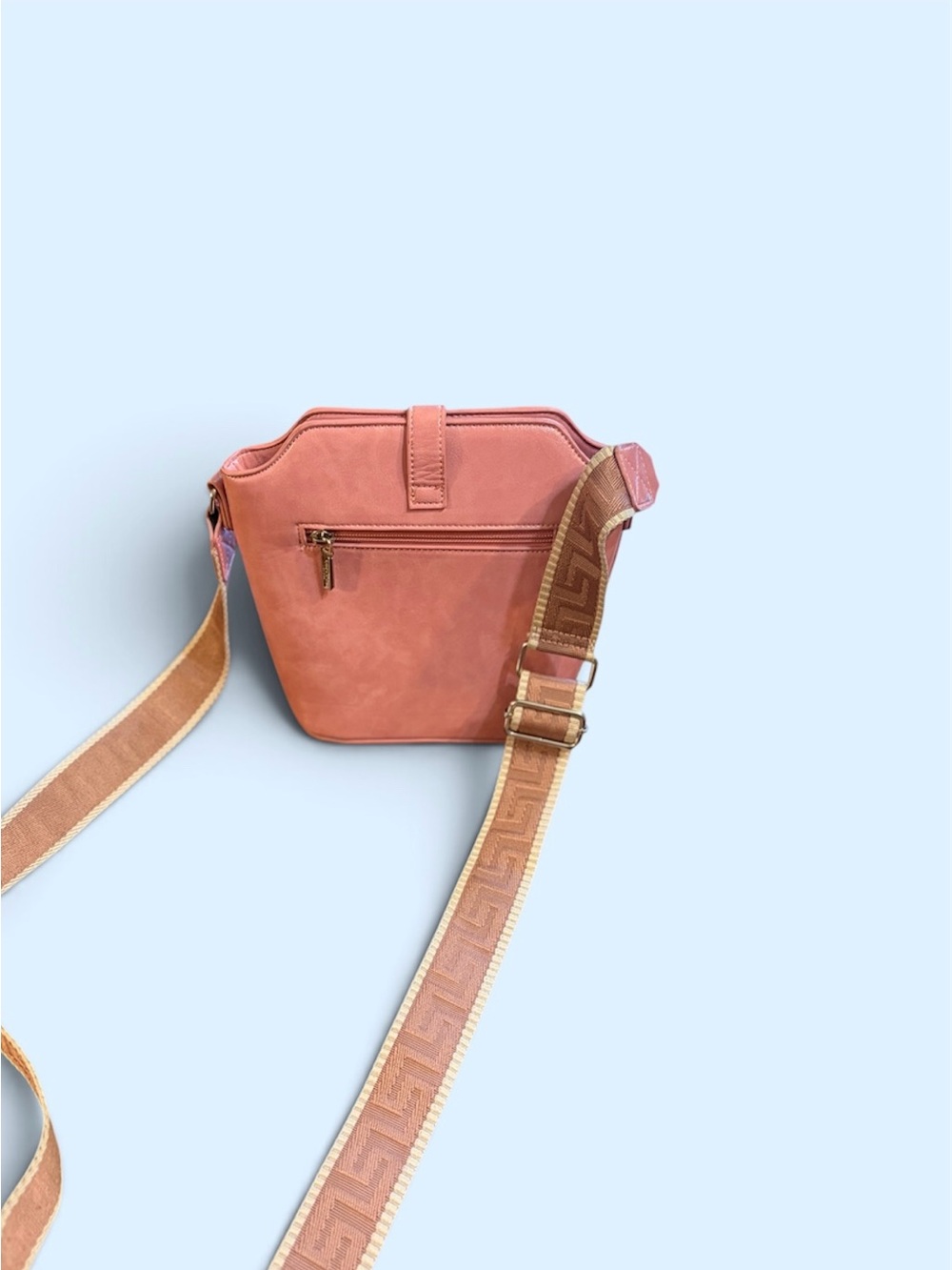 Compact Coral Crossbody Bag with Patterned Adjustable Strap